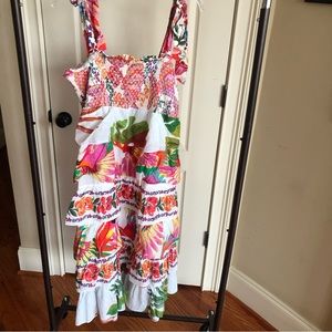 FARMRio Floral Print Ruffle Sundress, Size XL